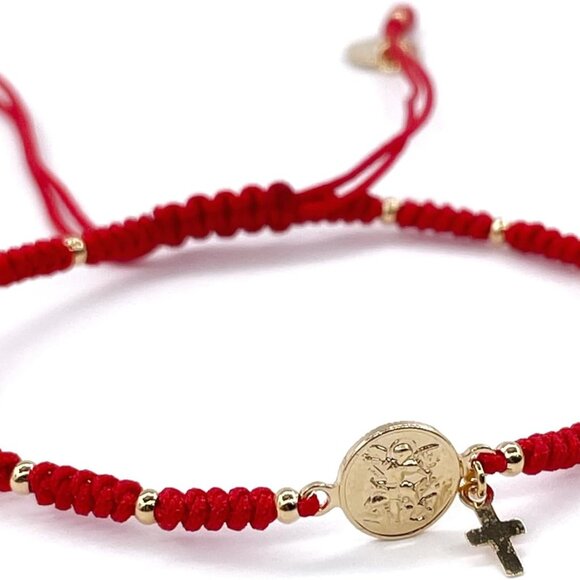 St Michael Archangel Medal Bracelet Red String Adjustable Protective Jewelry - Picture 1 of 4